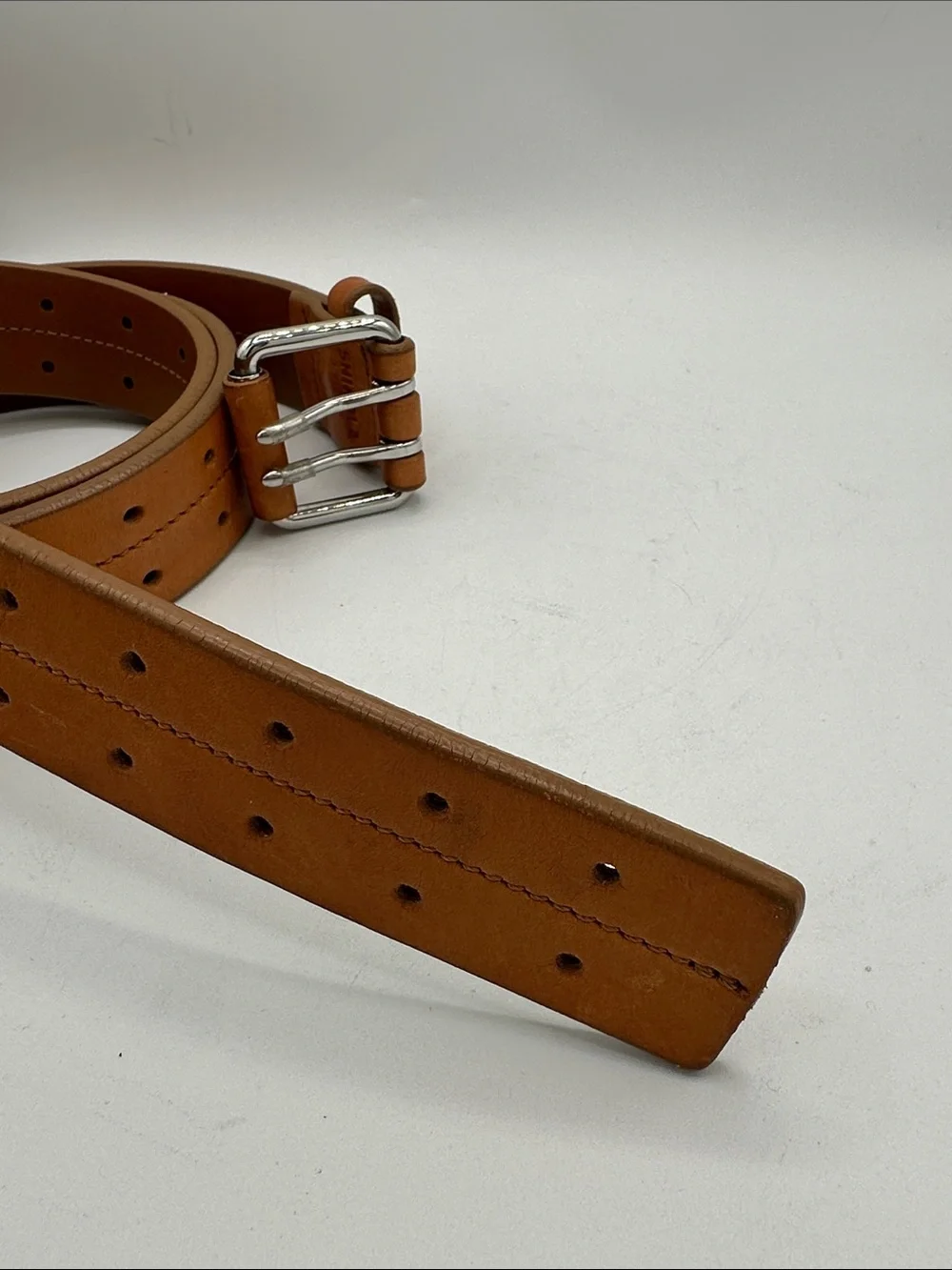 Shinola Detroit rare two-prong tan leather belt, size 42
